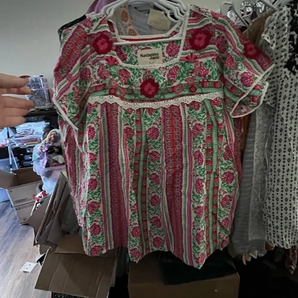 Savanna Jane Pink and Green Embroidered Blouse - Picture 2 of 2